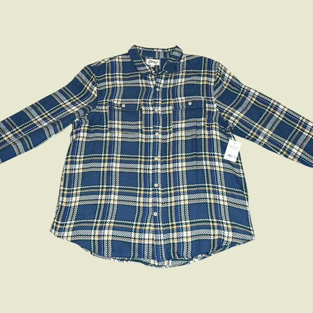 NEW Lucky Brand Mens XL Blue Herringbone Flannel Humboldt Utility Shirt Long Sle